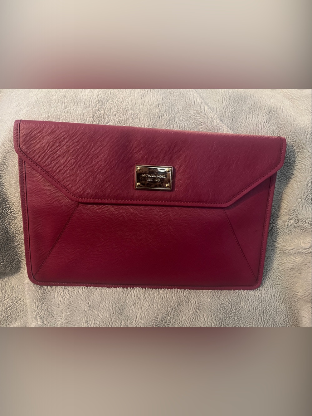 Michael Kors Magenta Envelope Clutch with Gold Plate